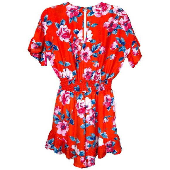 Pink Lily Romantic Blooms Orange Floral Romper Tie Front Tropical Romper Small - Picture 4 of 6